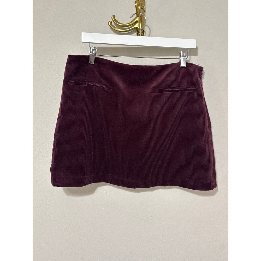 NWT Zara Corduroy Mini Skirt Women XL Burgundy Wine High Waisted Ribbed